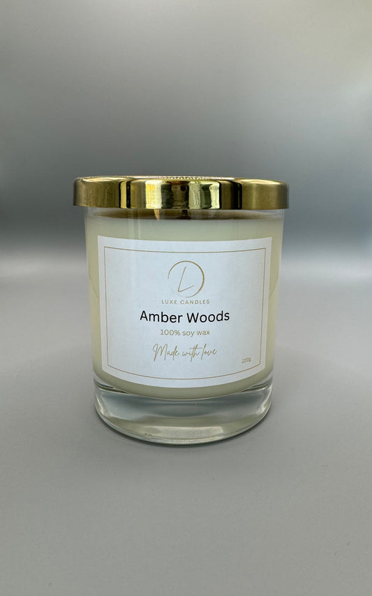 Amber Woods Soy Wax Fragranced Candle - Luxe Candles